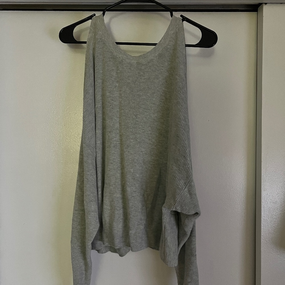 Express Reversible Twist Front Embroidered Cold Shoulder Sweater SIZE M